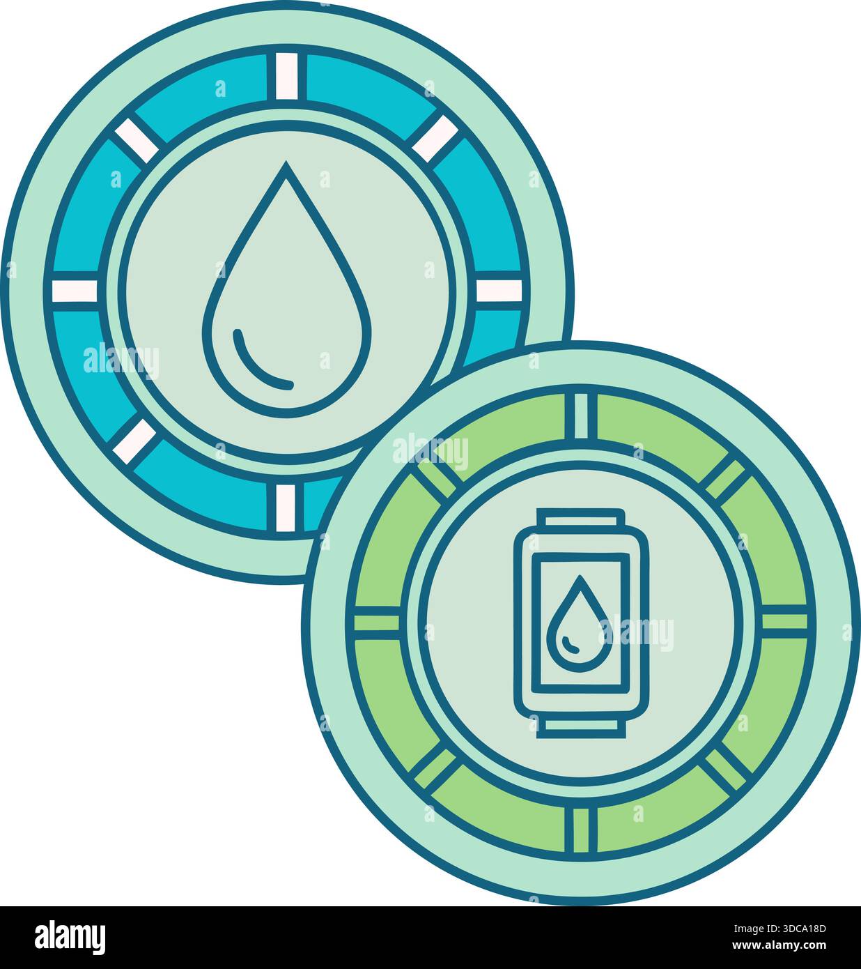 Digitale Wassertropfen mit Symbolen für Öko-Energie und isolierten Recycling-Symbolen Stock Vektor