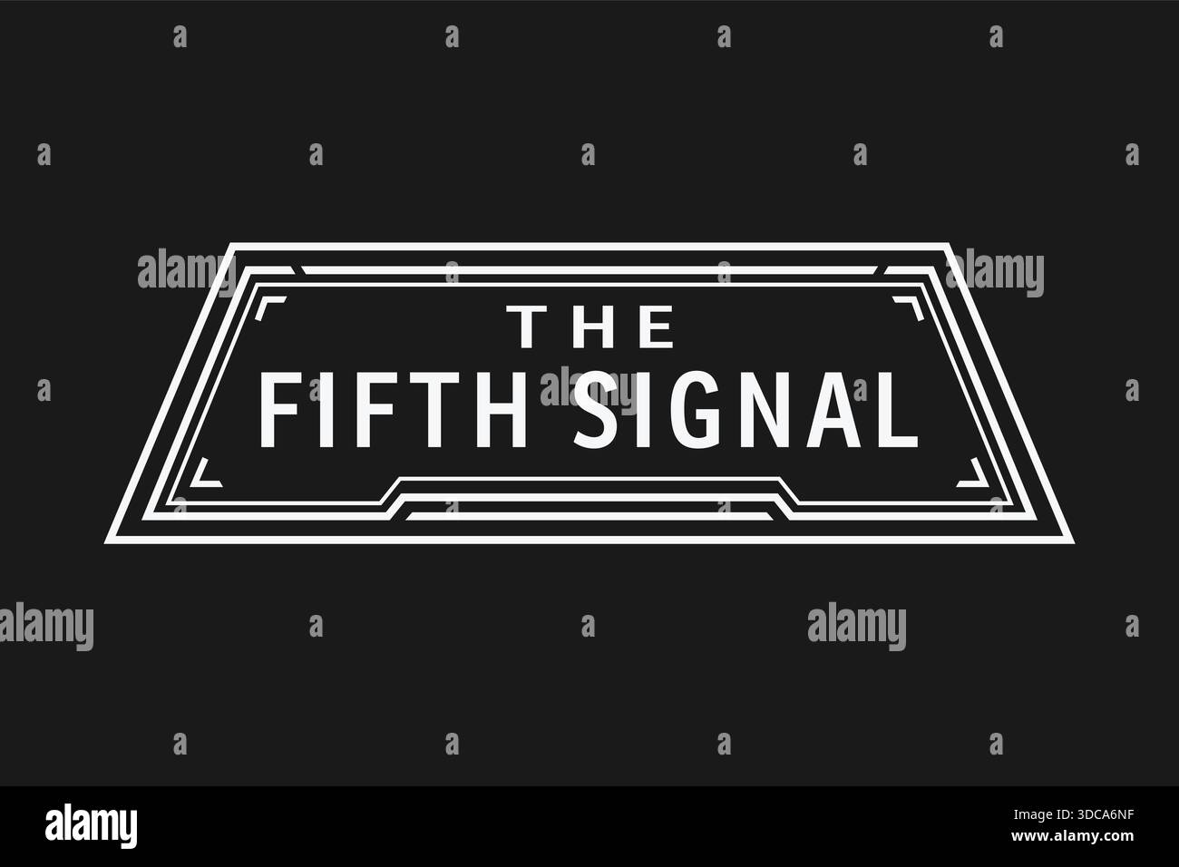 Schlankes rechteckiges Emblem mit inneren Linien, die den Text „das fünfte Signal“ hervorheben. Stock Vektor