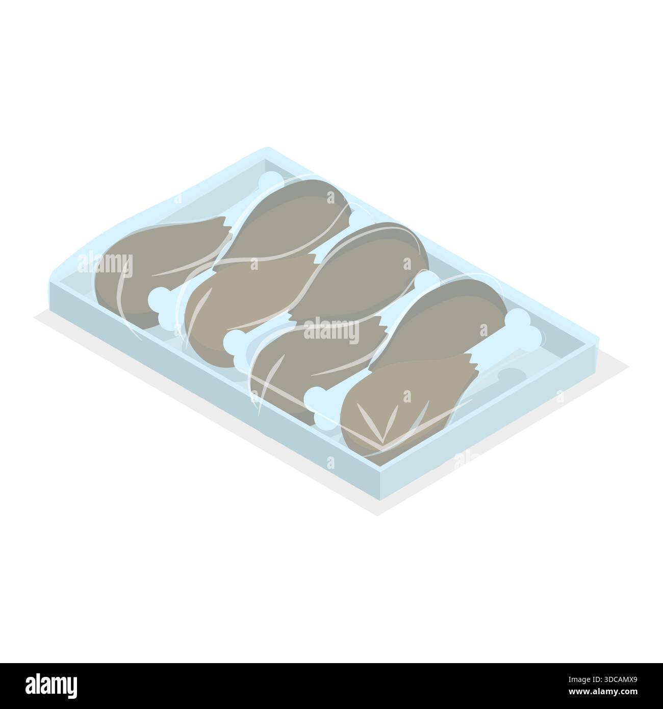 Isometrisches 3D-Flachset gefrorenes Fleisch, vakuumverpackte Lebensmittel. Punkt 4 Stockfoto