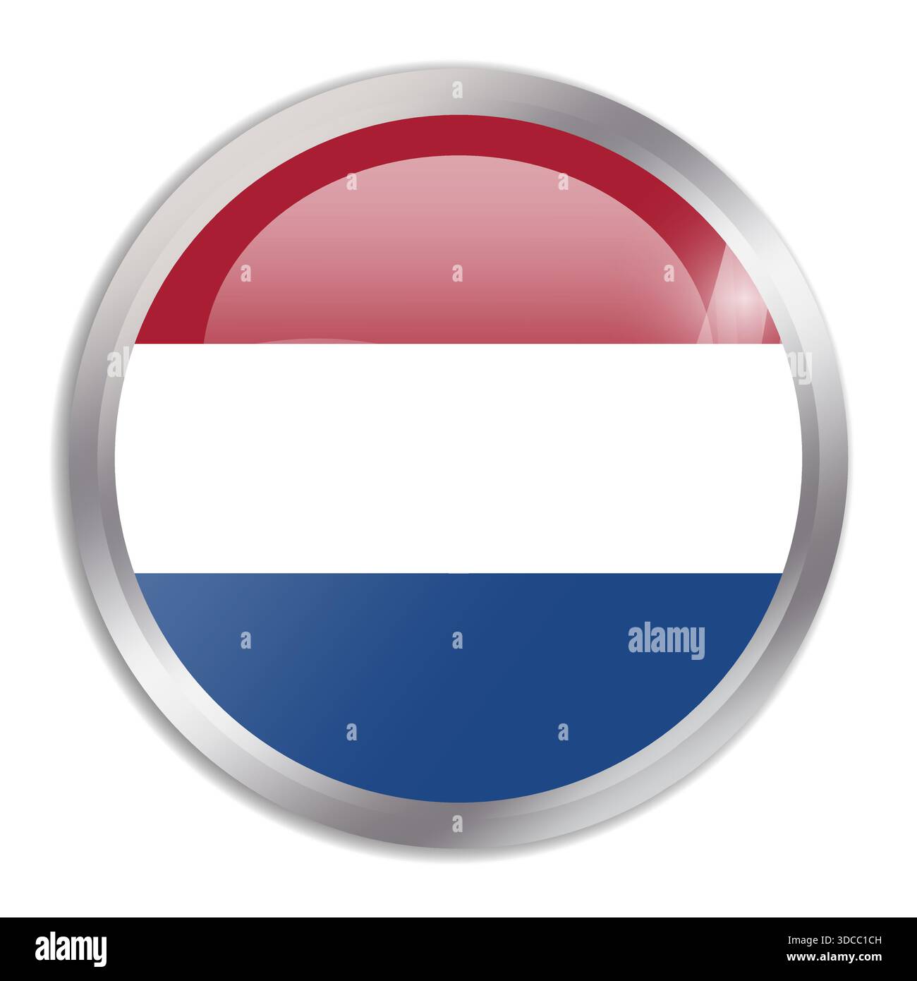 Niederlande Flagge – glänzende Kreistaste im Metallrahmen zeigt eine farbenfrohe Flagge einer kulturellen Identität und eines kulturellen Erbes des Landes. Das Wesen des nationalen Stolzes und der Einheit. Stock Vektor