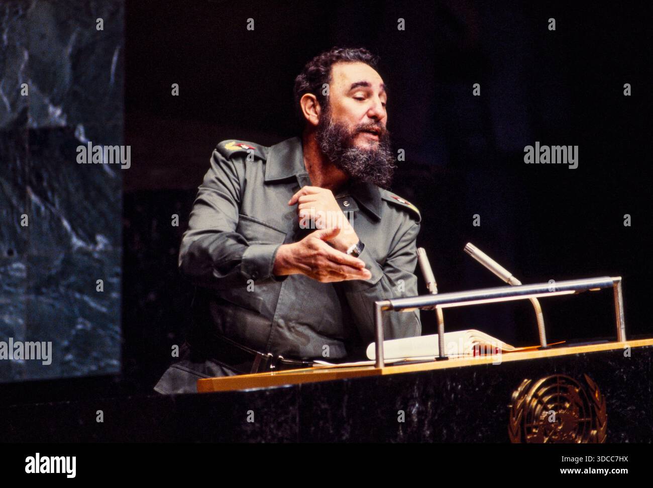 Fidel Castro sprach im Oktober 1979 vor den Vereinten Nationen in New York. Foto von Bernard Gotfryd Stockfoto