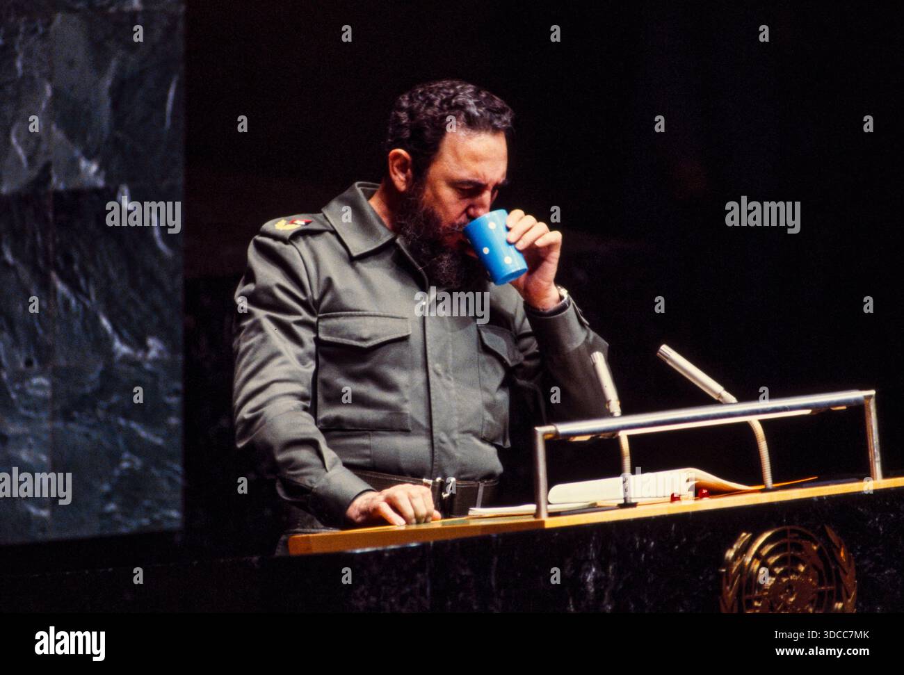 Fidel Castro sprach im Oktober 1979 vor den Vereinten Nationen in New York. Foto von Bernard Gotfryd Stockfoto