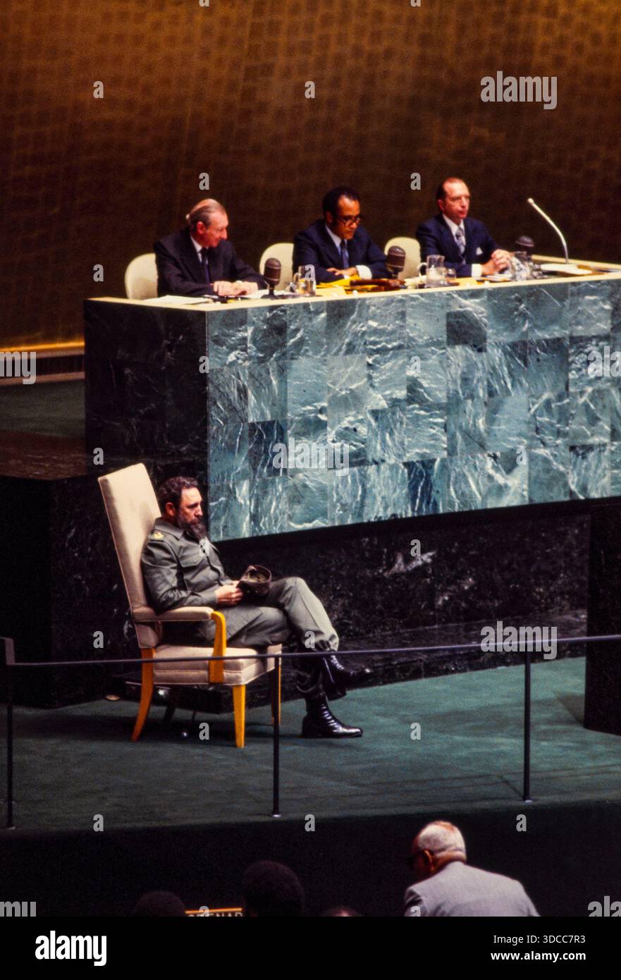 Fidel Castro sprach im Oktober 1979 vor den Vereinten Nationen in New York. Foto von Bernard Gotfryd Stockfoto