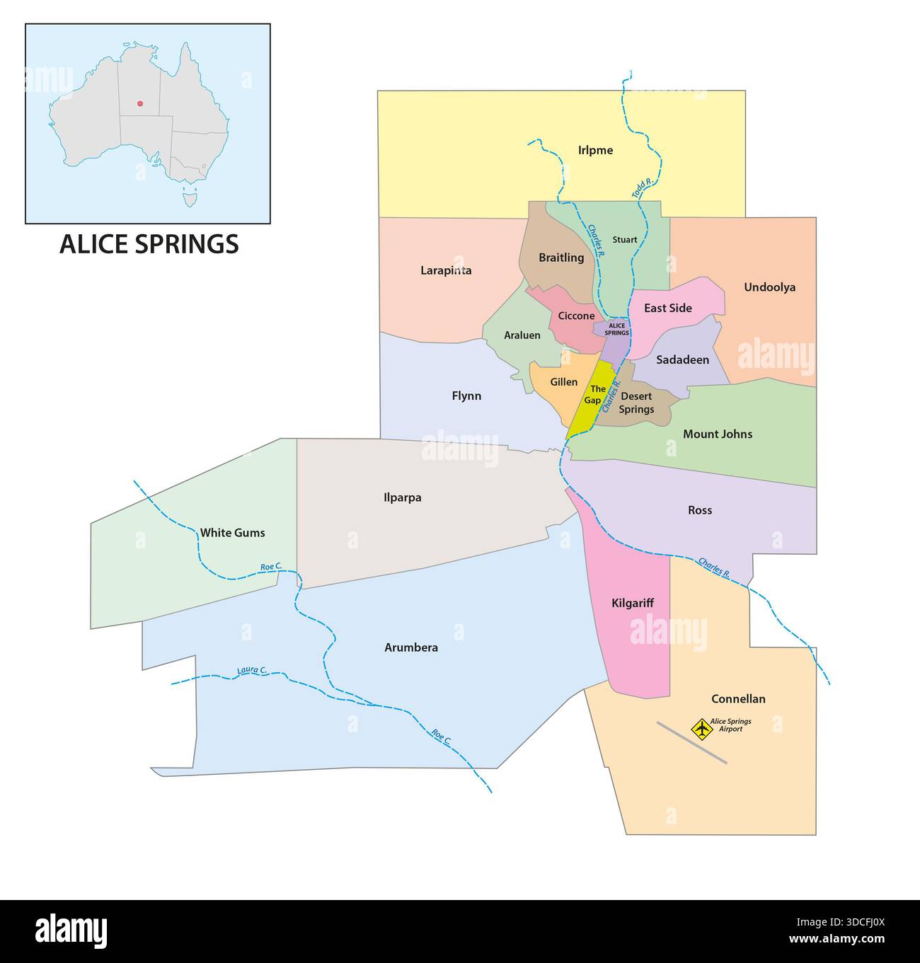 Vorortkarte von Alice Springs, Northern Territory, Australien Stockfoto