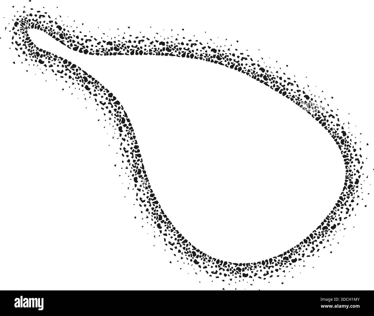 Leichte und luftige abstrakte Form mit fließenden Konturen und strukturiertem, körnigem Rand, der an verstreuten Schmutz und Kieselsteine erinnert. Stock Vektor