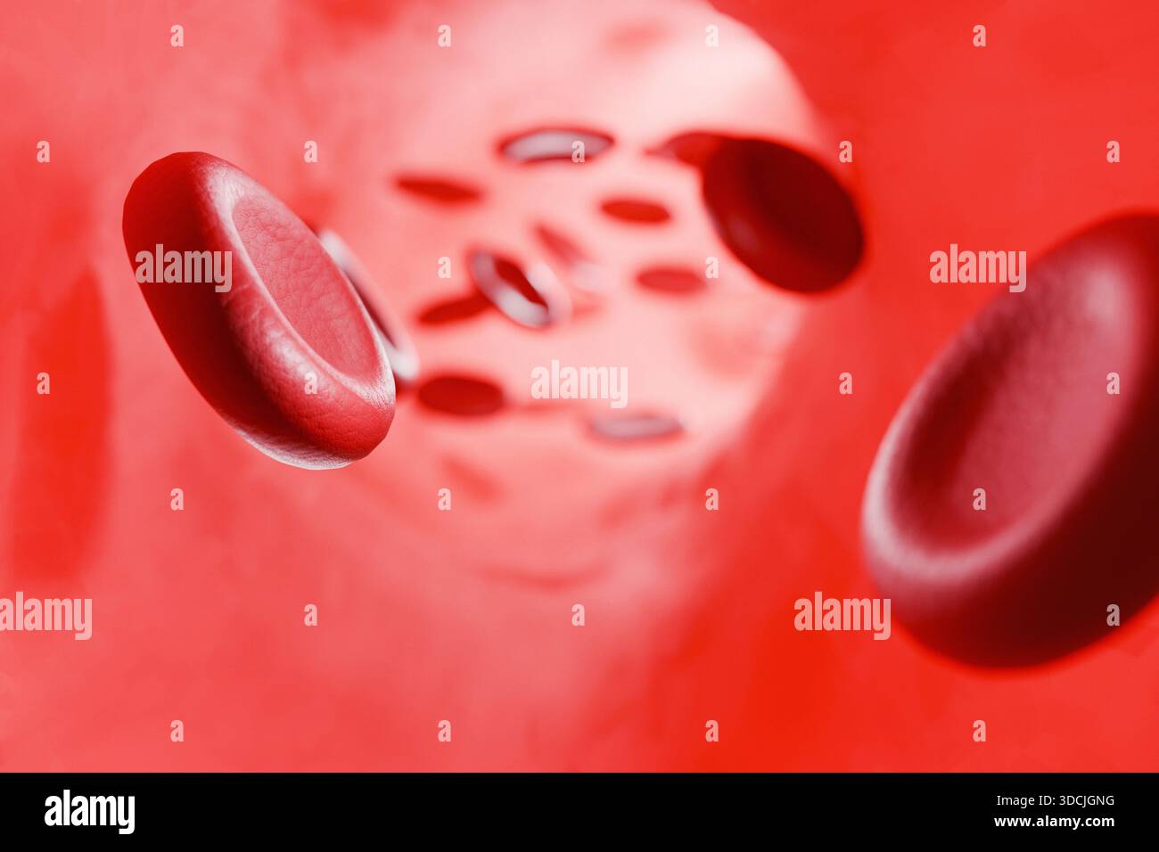 Blutzellfluss in einer Arterie, Konzept. Medizin und Blutanalyse, kreative Idee. Medizinische menschliche Gesundheitsfürsorge Stockfoto