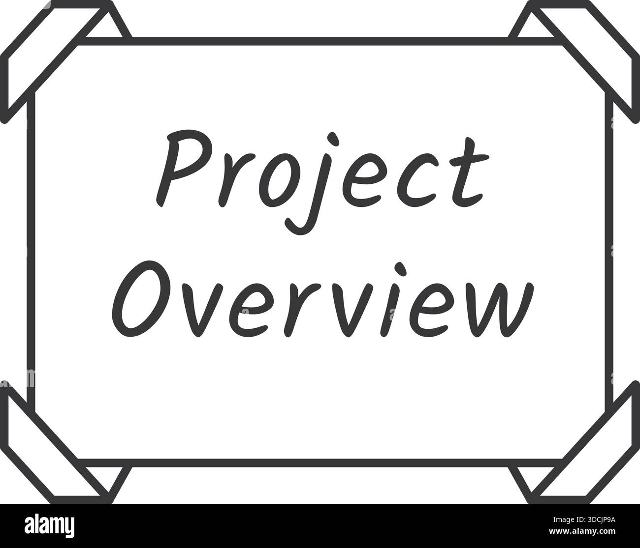 Projektüberblick in Box-Headline mit abgeschrägten eckigen Klammern, die auf eine Präsentationshülle hinweisen. Stock Vektor
