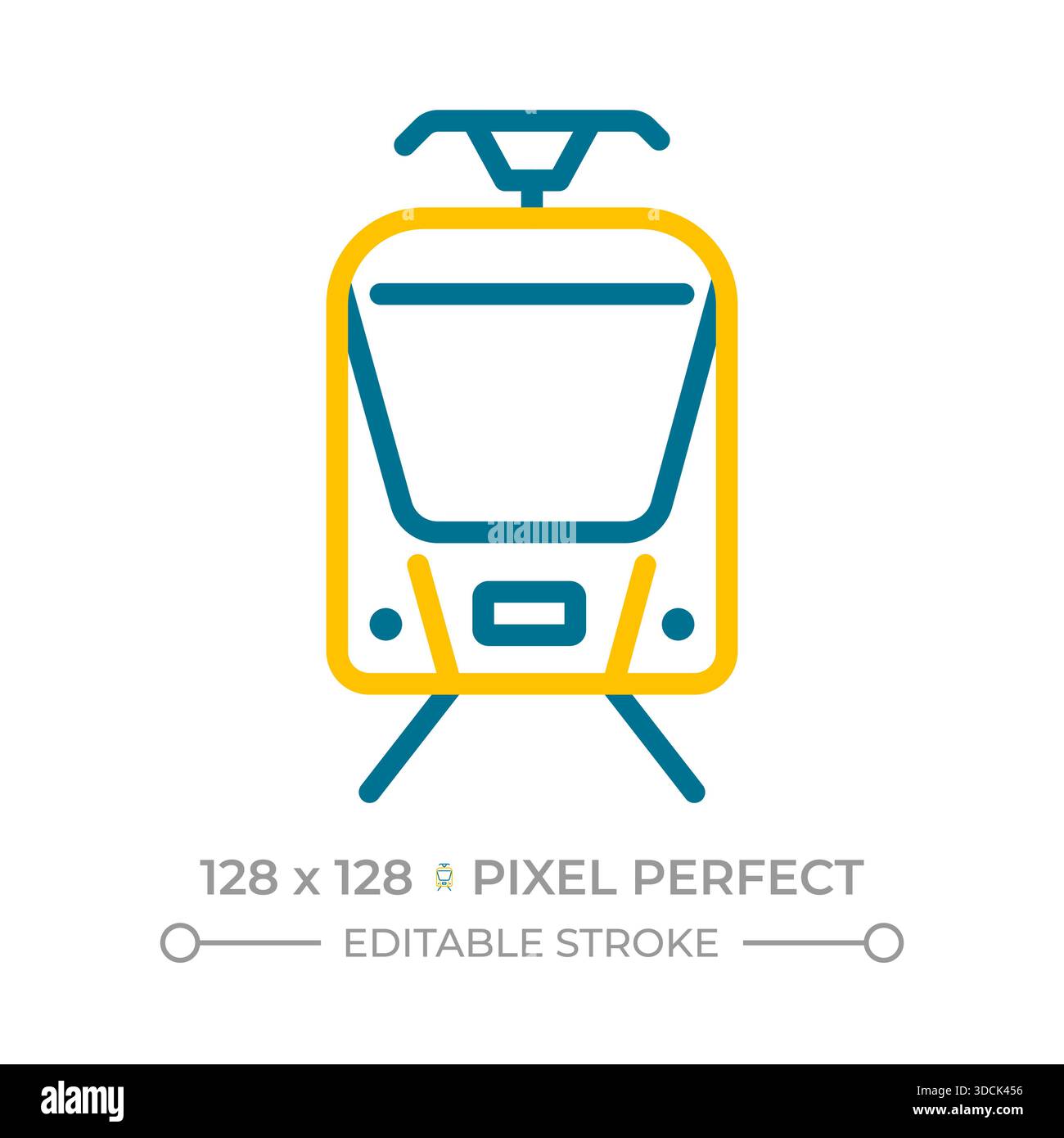 Tram Pixel Perfect Symbol für zwei Farblinien Stock Vektor