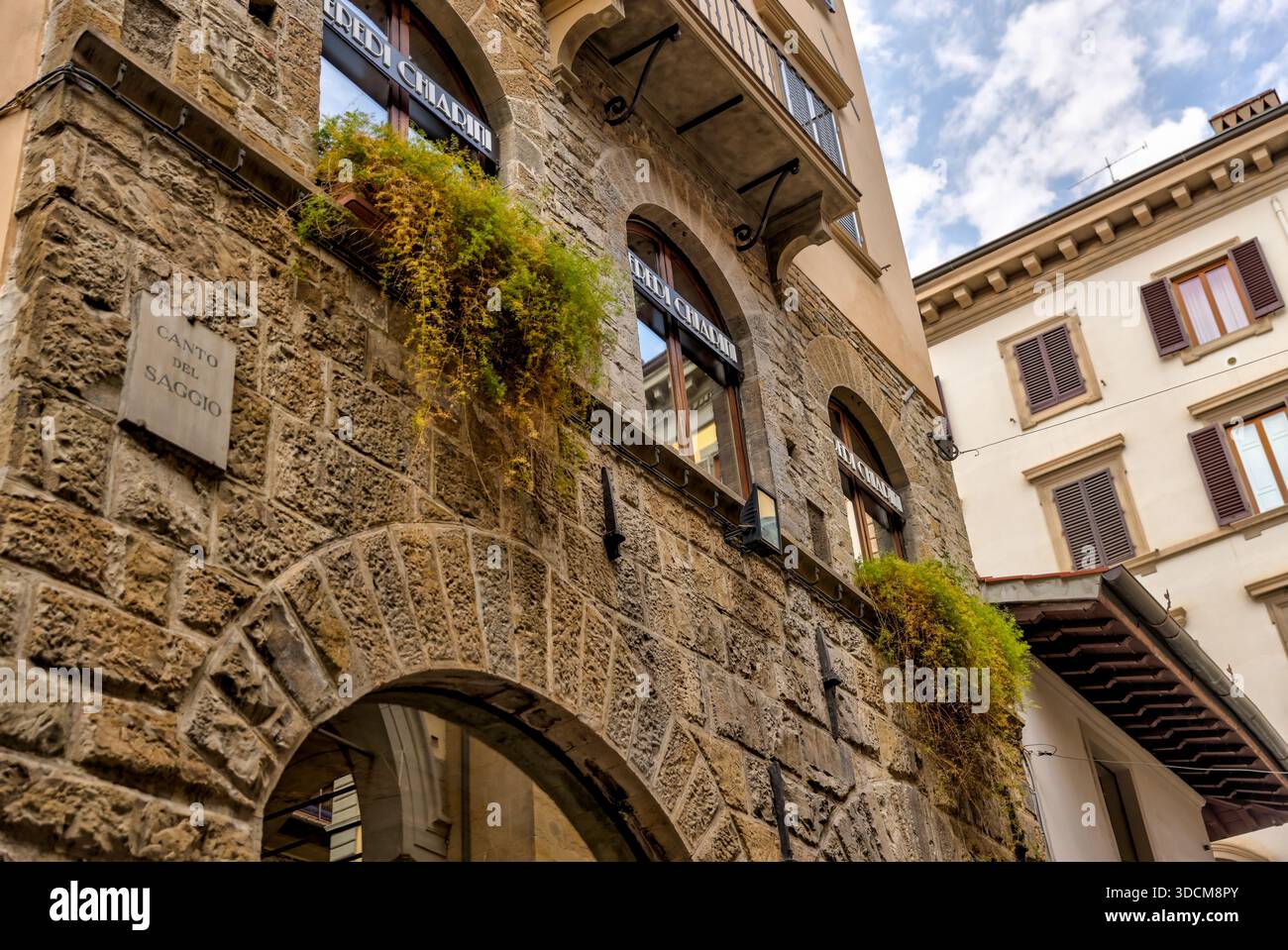 Rustikale Steinfassade des Palazzo Medici Riccardi in Florenz, Toskana, Italien. Stockfoto