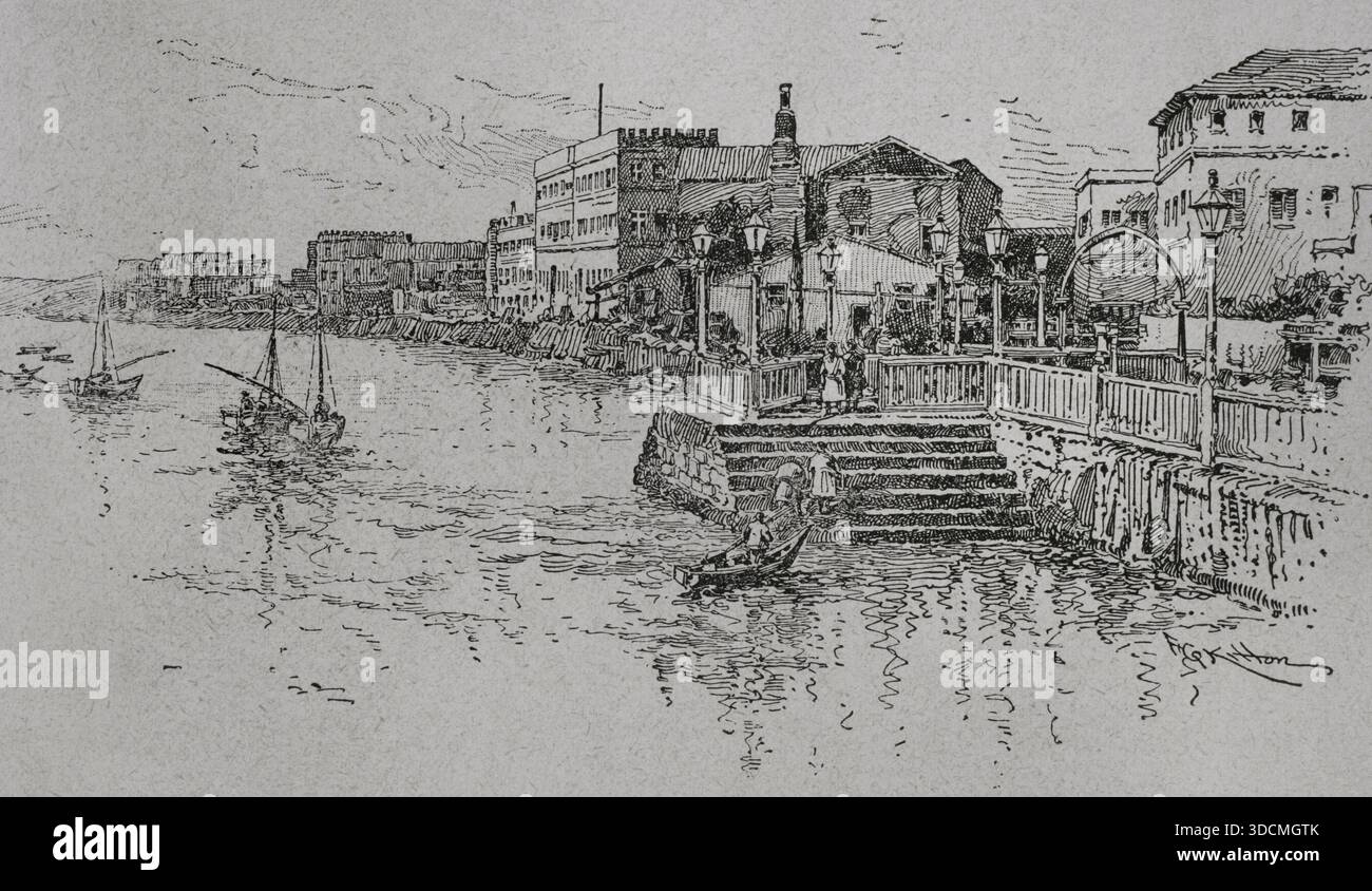 Sansibar, Tansania. Landeplatz. Fotografie. "La conquista de Africa" (die Eroberung Afrikas), von Alfredo Opisso. Band III. Veröffentlicht in Barcelona (Spanien) von Molinas y Maza Editores, 1911. Stockfoto