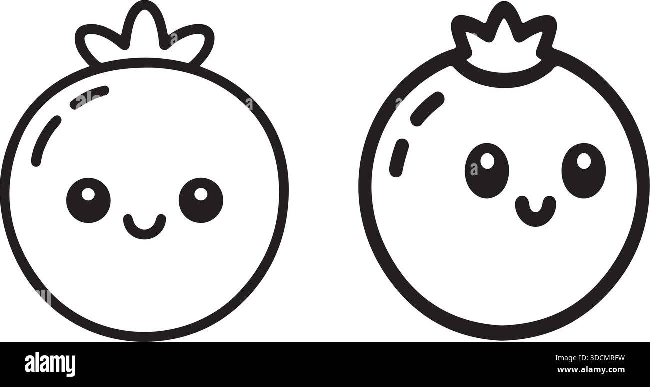 Niedliches Kawaii Orange Fruchtgesichter Line Art Icon Set für Kinder Food Design Stock Vektor