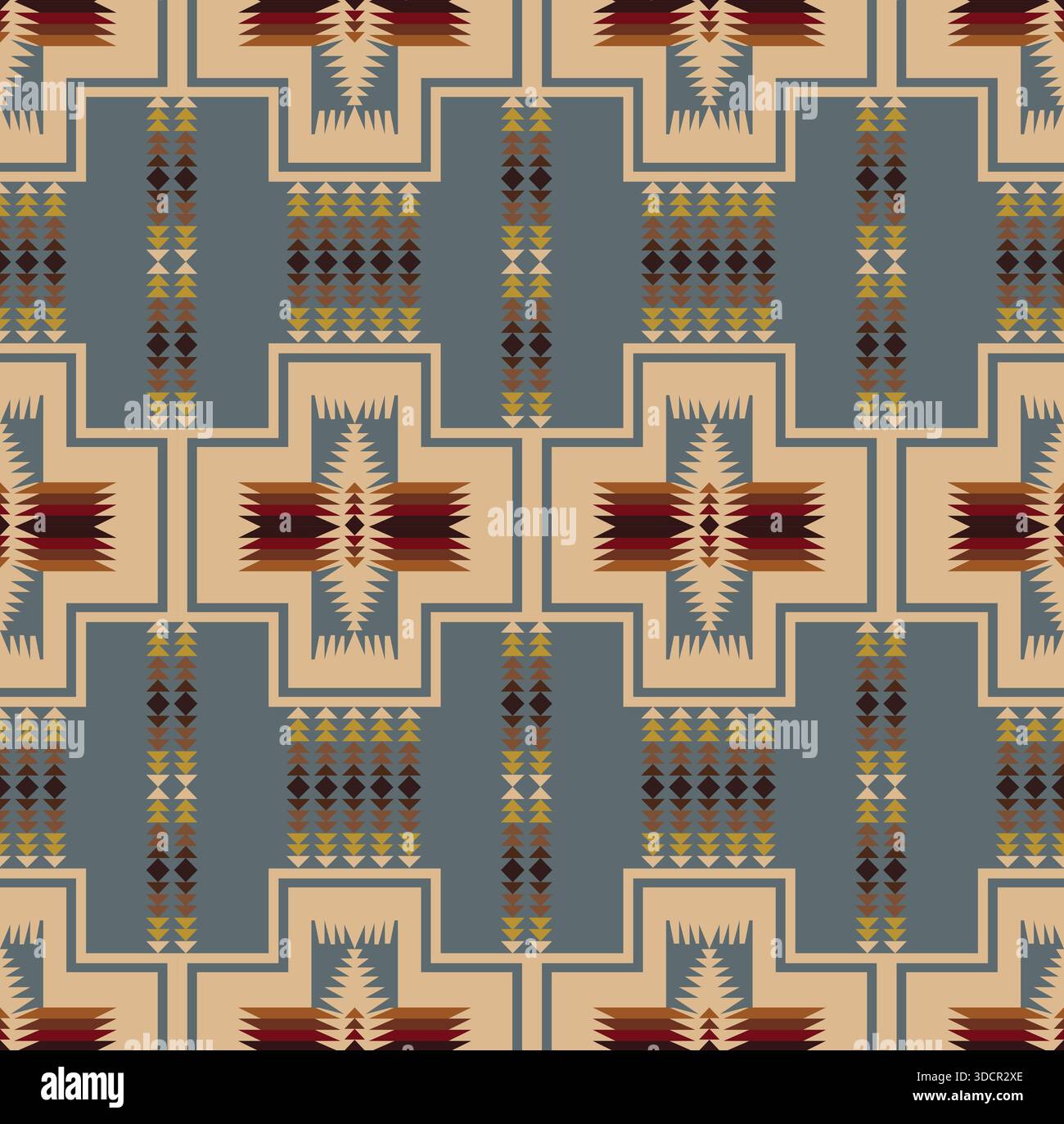 Hand gezeichneter Vektor nahtlose Azteken Stammes Muster Illustration, Südwest Navajo Geometrisches Textil Design, Tapete Stock Vektor