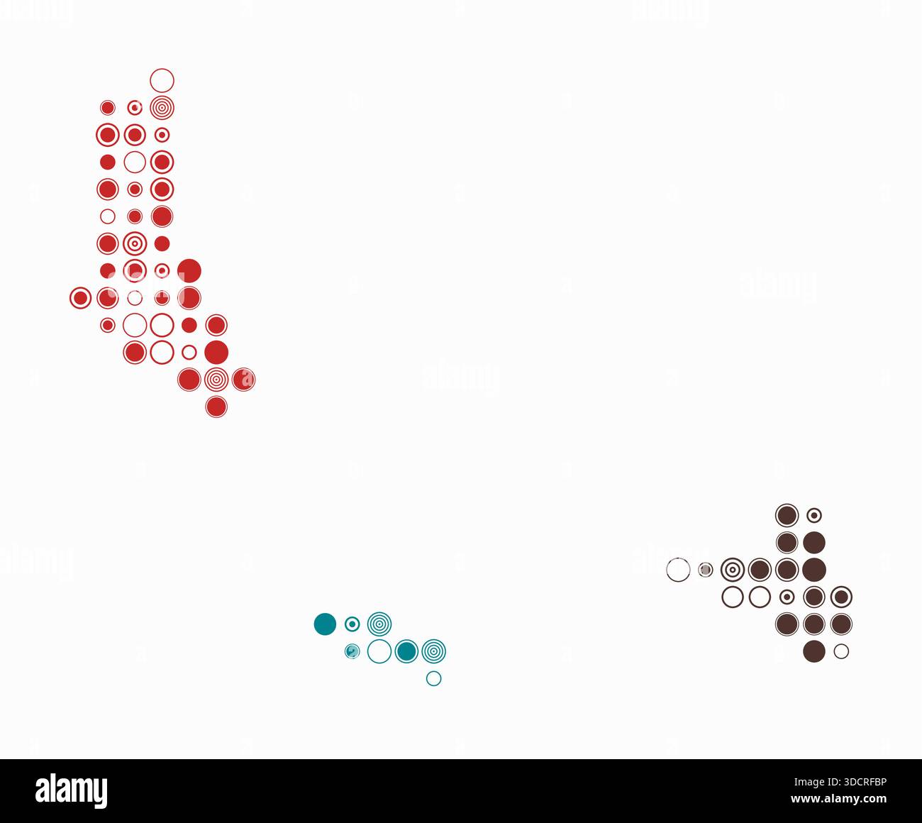 Komoren, die Form des Landes, gebaut aus farbigen Zellen. Digitale Karte der Komoren auf weißem Hintergrund. Große Kreisblöcke. Stock Vektor