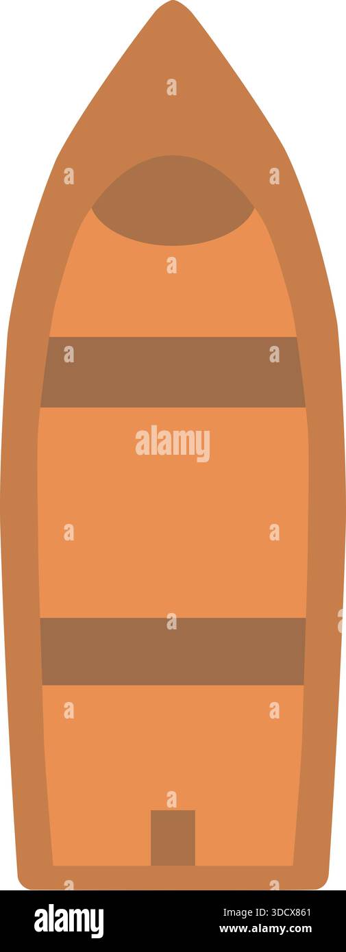 Einfache Vorderansicht eines schmalen Holzkanus mit Sitz- und Kieldetails. Stock Vektor