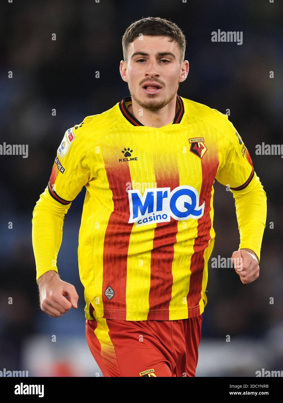 Watfords James Morris während des Sky Bet Championship Matches im King Power Stadium in Leicester. Bilddatum: Freitag, 26. Dezember 2025. Stockfoto