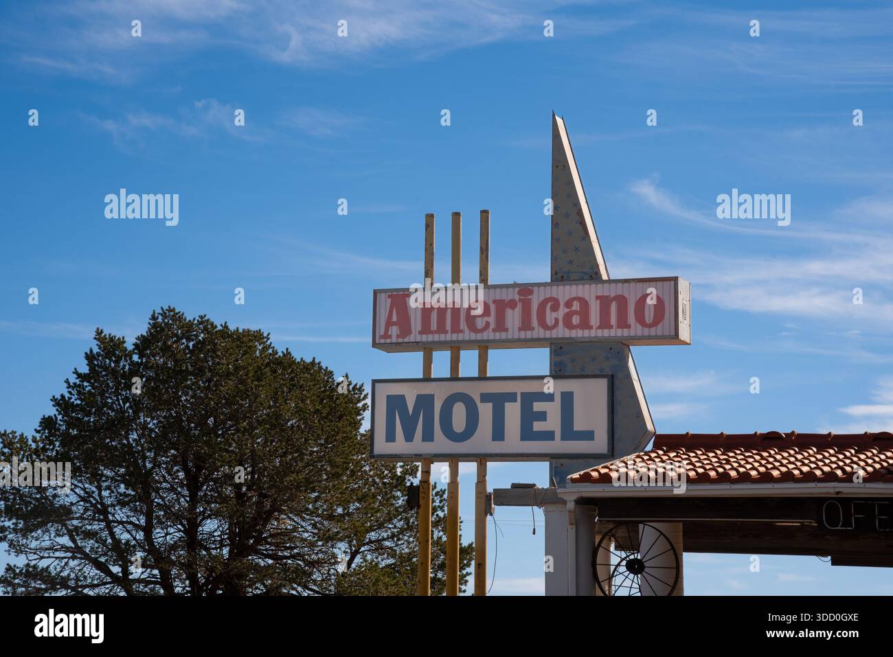 Schild für Americano Motel, googie Architecture Design, Vaughn New Mexico, USA. Stockfoto