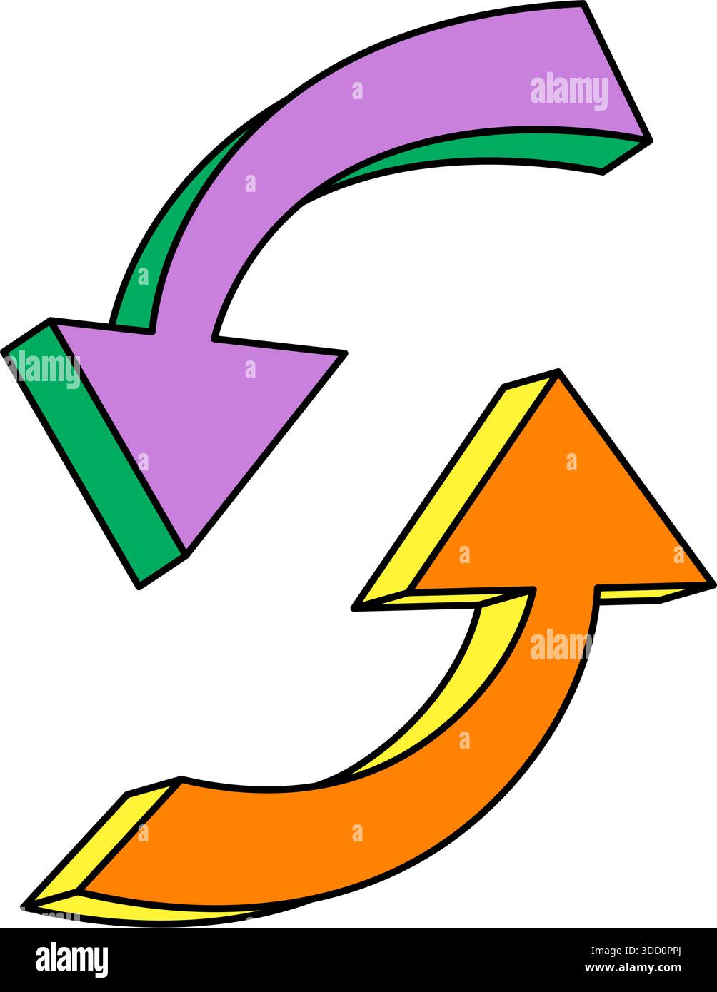 Zwei farbenfrohe geschwungene Pfeile. Vektorpfeile für Navigations-, Austausch- und Workflow-Konzepte Stock Vektor