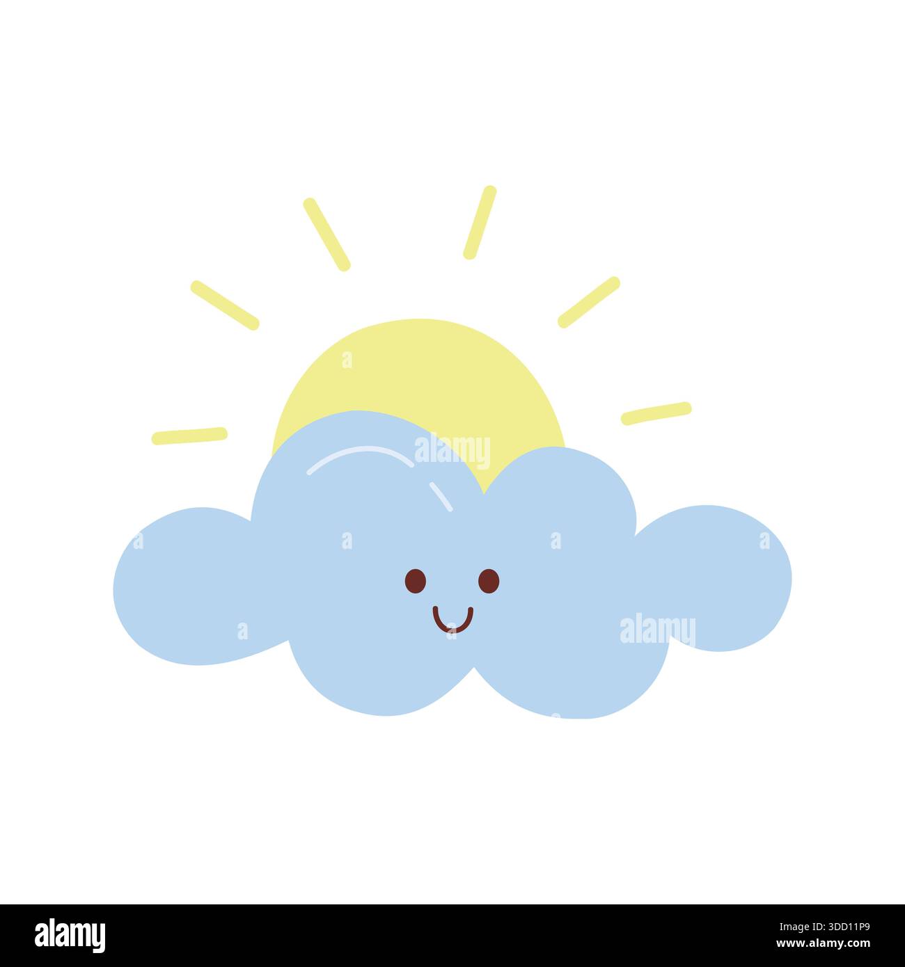 Niedliche lächelnde Wolke mit Sonne Hand gezeichnete Illustration Stock Vektor