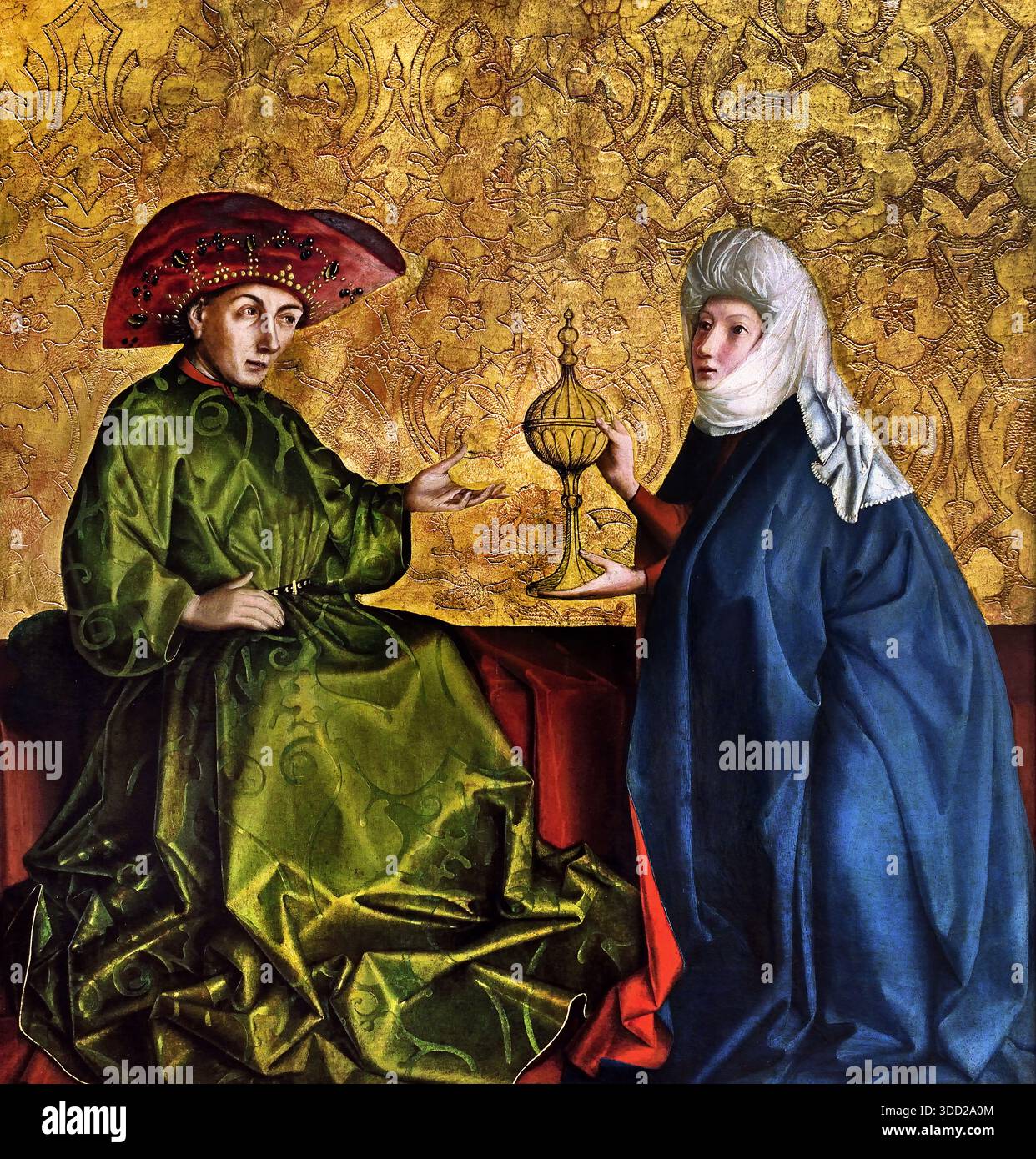 Die Königin von Saba vor Salomo 1435 von Konrad Witz 1400-1446 Deutschland. Die Königin von Saba, die hebräische Bibel. Sie bringt eine Karawane wertvoller Geschenke für den israelischen König Salomo. Stockfoto