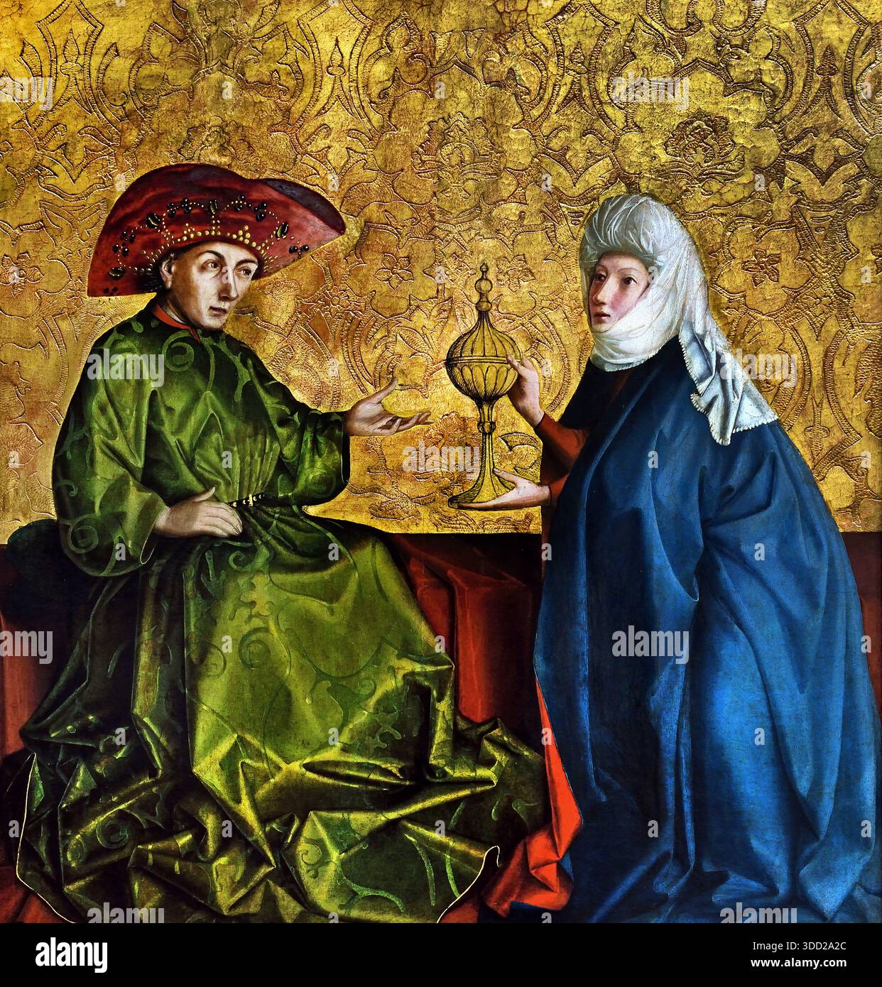 Die Königin von Saba vor Salomo 1435 von Konrad Witz 1400-1446 Deutschland. Die Königin von Saba, die hebräische Bibel. Sie bringt eine Karawane wertvoller Geschenke für den israelischen König Salomo. Stockfoto