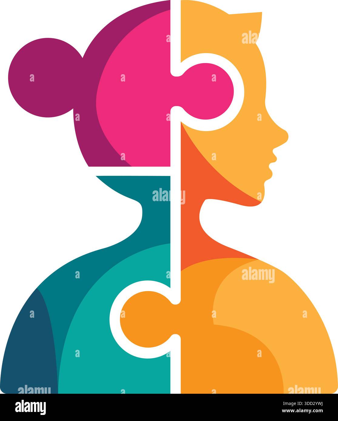 Frau Gesicht Puzzle Logo Design Psychologie Vorlage Vektor Stock Vektor