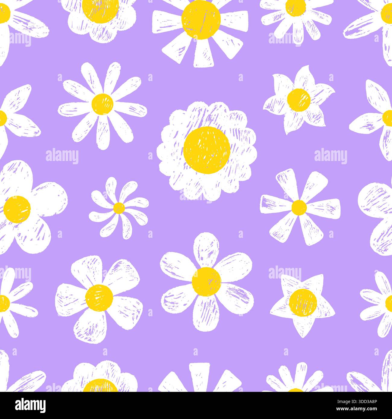 Weißes nahtloses Gänseblümchenmuster. Kamillen im Kreidestil, Blumen im Frühling und Sommer. Kunstdruck für Stofftapete Hintergrund, neoterischen Vektor Stock Vektor