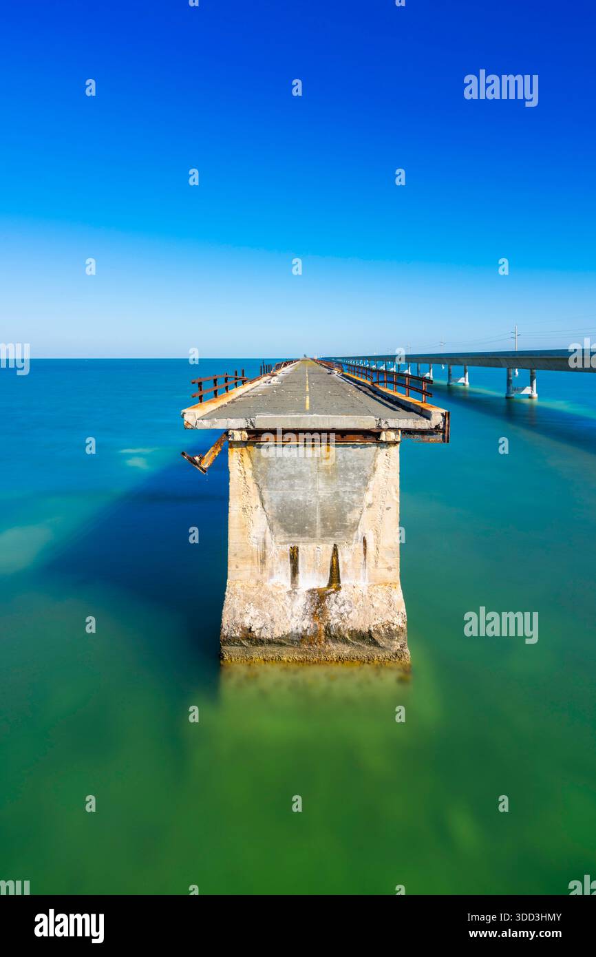 Old Seven Mile Bridge Florida Keys. Lange Belichtung Stockfoto