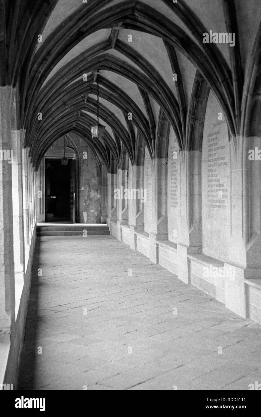 Sixties, Juli 1965, Deutschland, Essen, Ruhrgebiet, Nordrhein-Westfalen, NRW, Kulturhauptstadt 2010, Essener Dom, Münster, Kreuzgang, katholische Kirche, Bischofskirche, Domkirche, Bistum Essen, Ruhrbistum, ehemalige Klosterkirche, Stiftskirche, Essener Nonnenkapitel, Hallenkirche, Gotik Stockfoto