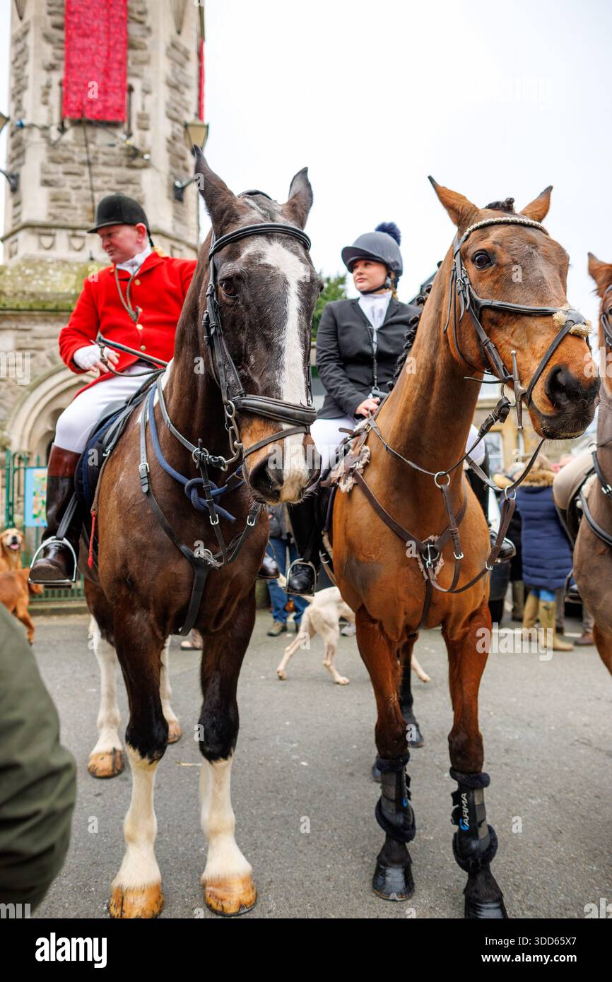 Jagd am zweiten Weihnachtsfeiertag in Hay-on-Wye Stockfoto