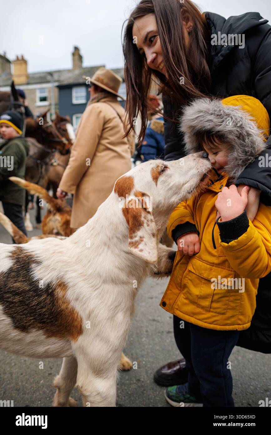 Jagd am zweiten Weihnachtsfeiertag in Hay-on-Wye Stockfoto