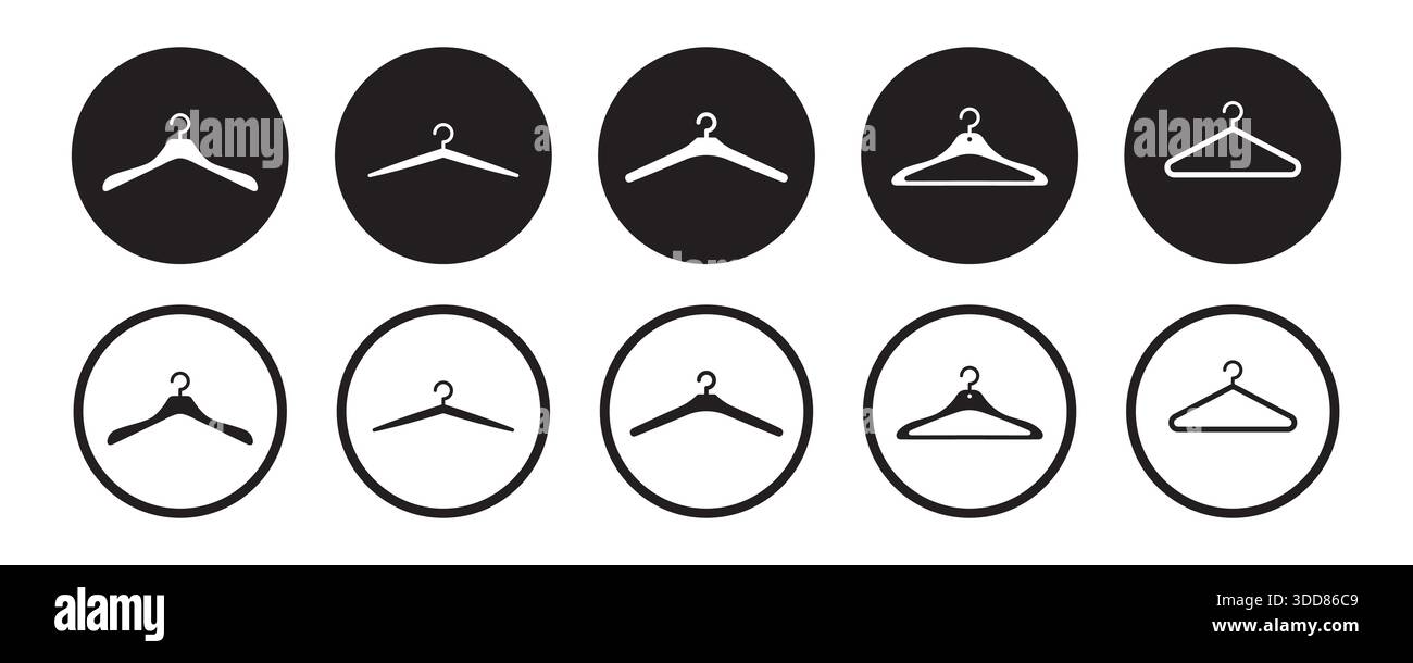 Minimalistischer Kleiderbügel mit Icon-Set-Konzept mit modischem Branding oder Logo Stock Vektor