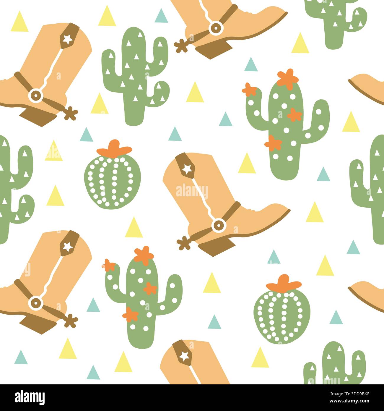 Cowboy westliche nahtlose Muster Vektor Illustration mit Cowboystiefeln, Cowboyhut, Kakteen und Kuh kull Dekoration Stock Vektor