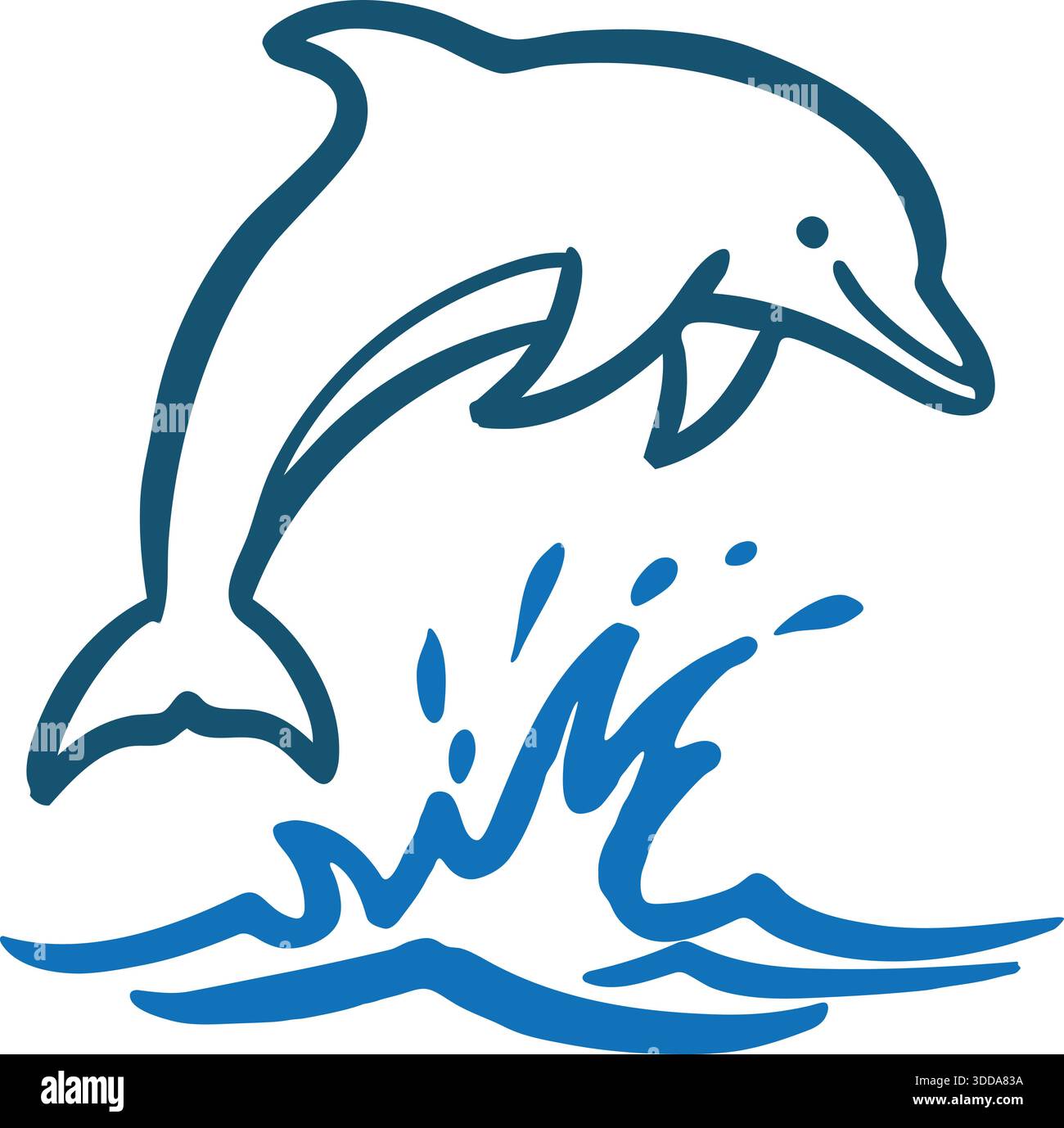 Ein verspielter Delfin, der über blaues Wasser mit Planschlinien springt. Stock Vektor