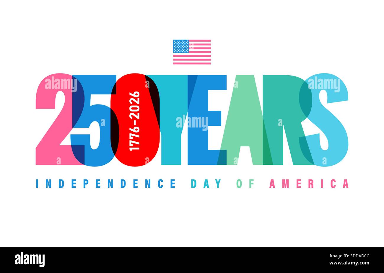 Feiern Sie 250 Jahre Unabhängigkeitstag der USA, mit farbigem Logo. 250 Jahre Unabhängigkeitstag Amerika Feiertag, buntes Banner. Vektorposter Stock Vektor