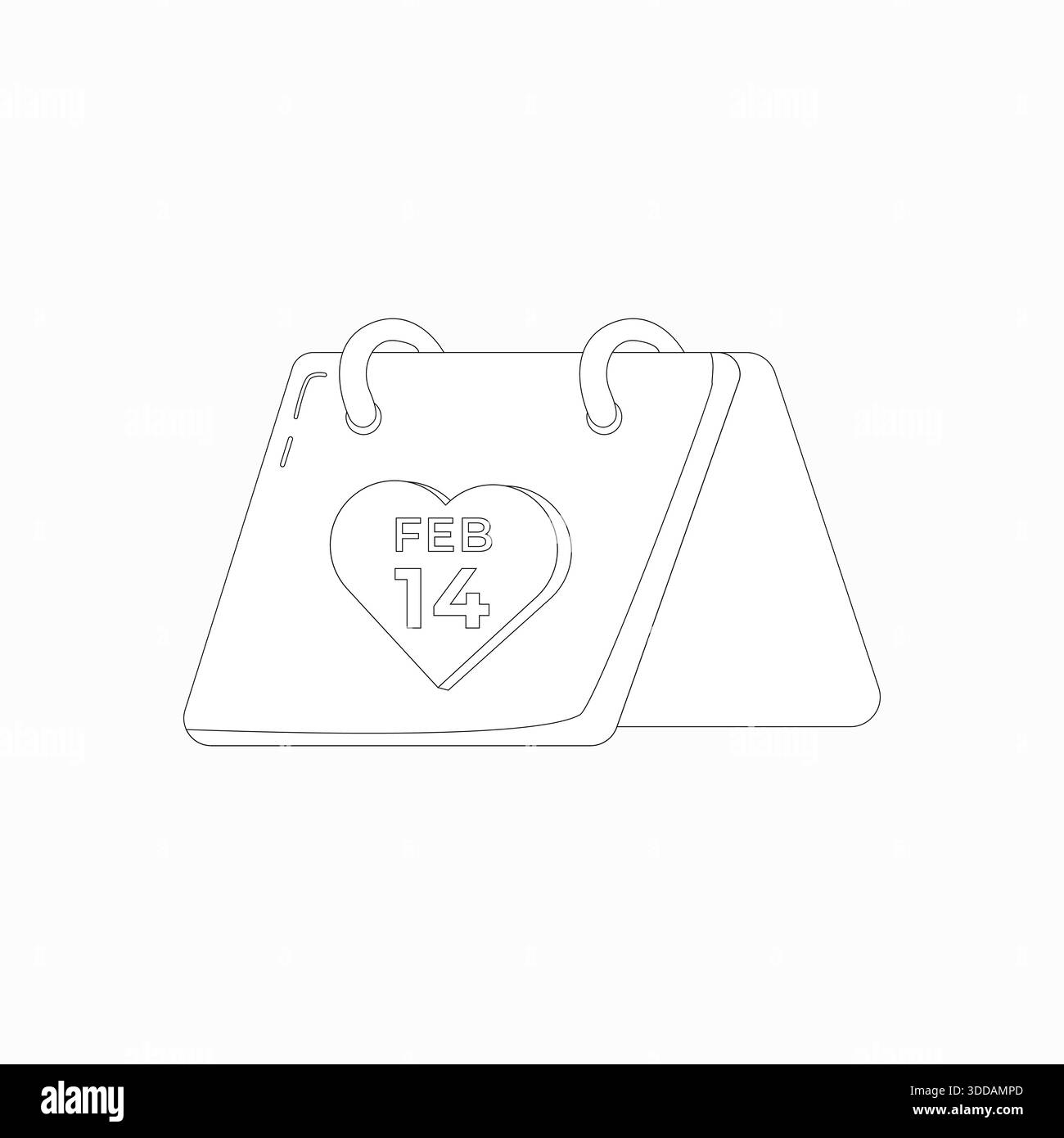 Valentine Calendar Line Art 14. Februar Stock Vektor