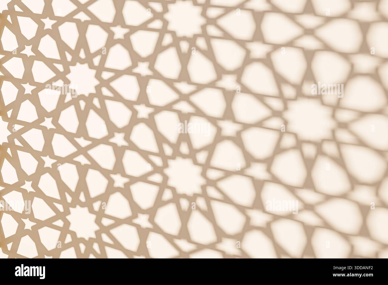 Eine Nahaufnahme komplizierter geometrischer Muster, die weiche Schatten erzeugen und einen schönen visuellen Effekt erzeugen. Das Design mit Sternen und Formen ist ideal für künstlerische Hintergründe. Stockfoto