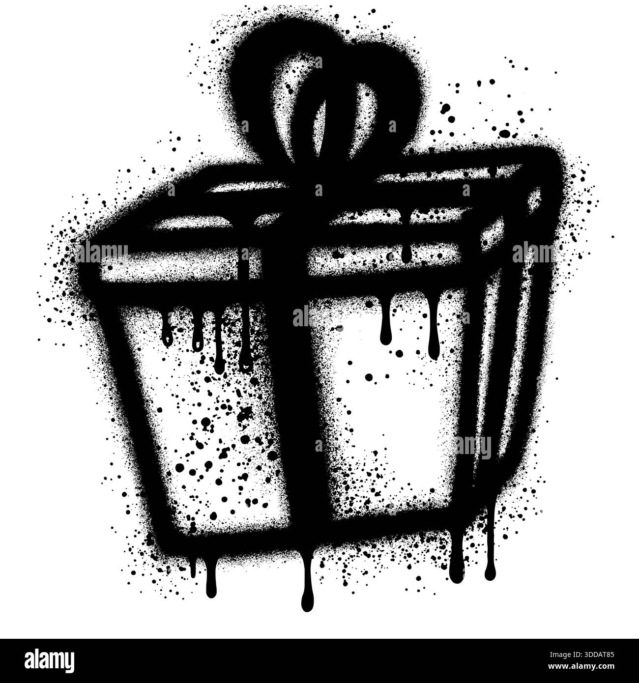 Geschenkbox-Symbol im Graffiti-Stil mit schwarzer Sprühfarbe. Symbol für Geburtstagsgeschenk Stock Vektor