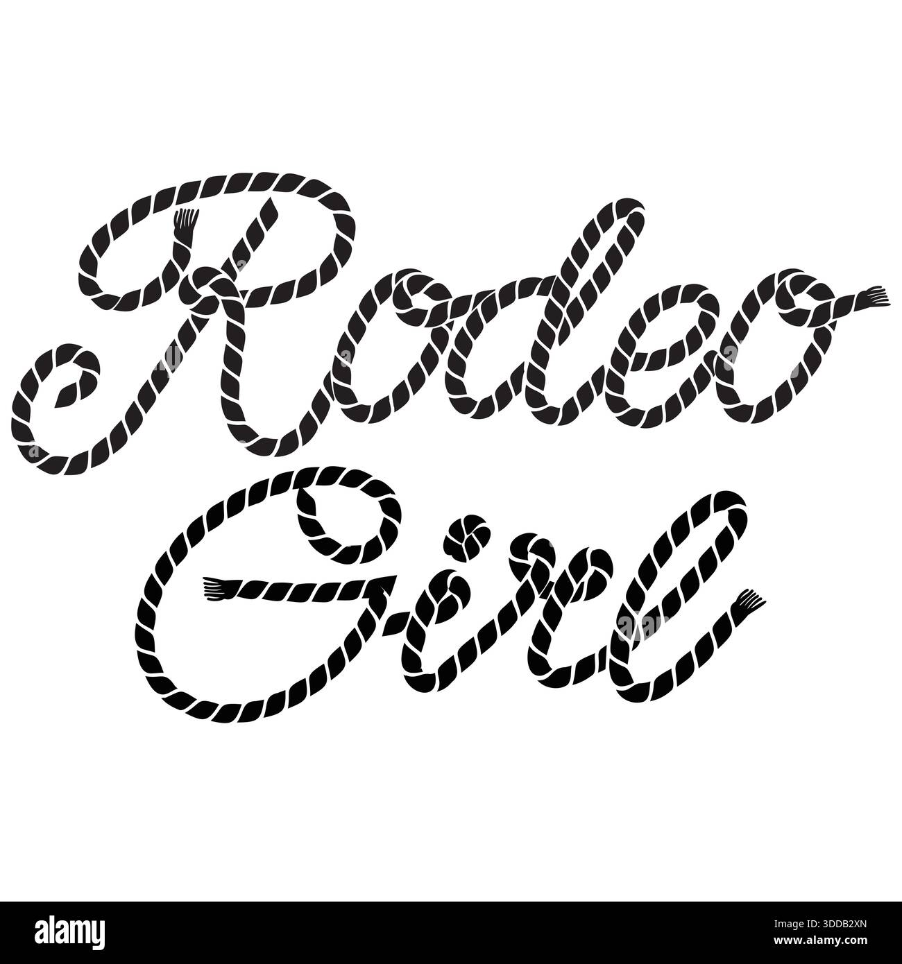 Cowgirl Seil Text Vektor Illustration isoliert auf weiß. Typografie im westlichen Stil mit Cowboy-Lasso-Elementen Country Fashion für den Druck Stock Vektor