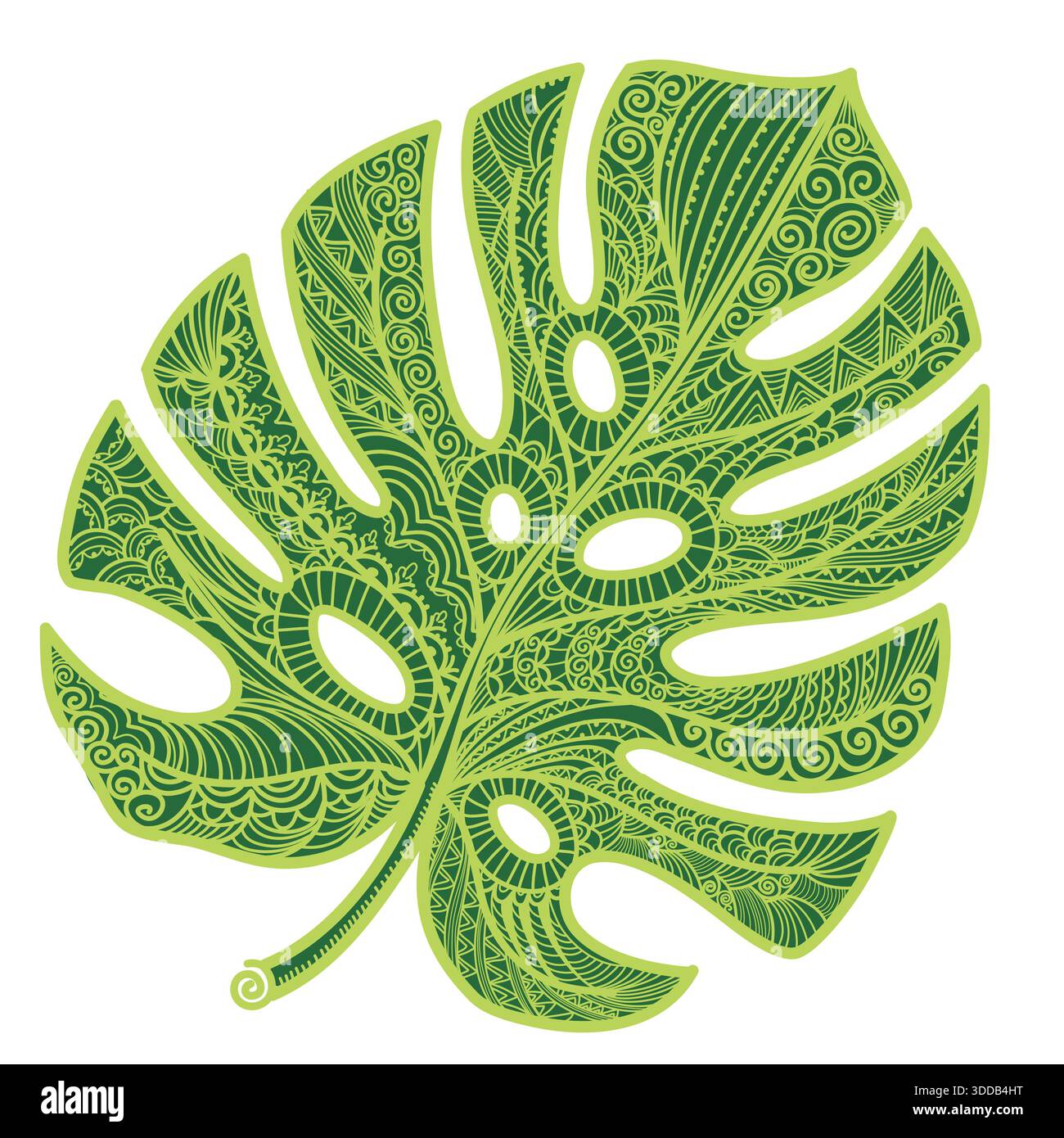 Abstrakte Deko im grünen Blattstil von Monstera. Vektor-Monstera-Dekoration isoliert auf weißem Hintergrund für Druck. Stock Vektor