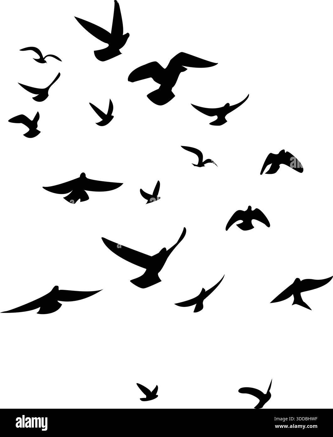 Große Schar von Vogelsilhouetten, die zusammen fliegen, Naturmigration und Wildlife-Konzept-Vektor Stock Vektor