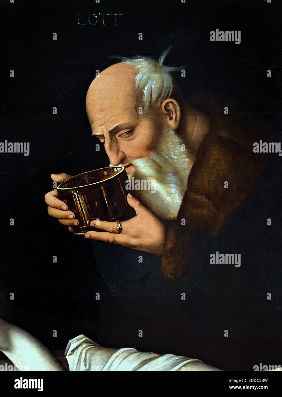 Lot (Lot war Patriarch im biblischen Buch Genesis) von Hans Baldung Grien 1484–1545 Deutschland (Lot, Neffe Abrahams, ist eine Figur in Genesis, die dafür bekannt ist, in der wohlhabenden, aber bösen Stadt Sodom zu leben. Nachdem er von Engeln vor seiner göttlichen Zerstörung gerettet wurde, wurde seine Frau in eine Salzsäule verwandelt, um zurückzusehen. Die Geschichte beleuchtet Themen wie Gier, göttliche Barmherzigkeit und Urteilsvermögen. Stockfoto