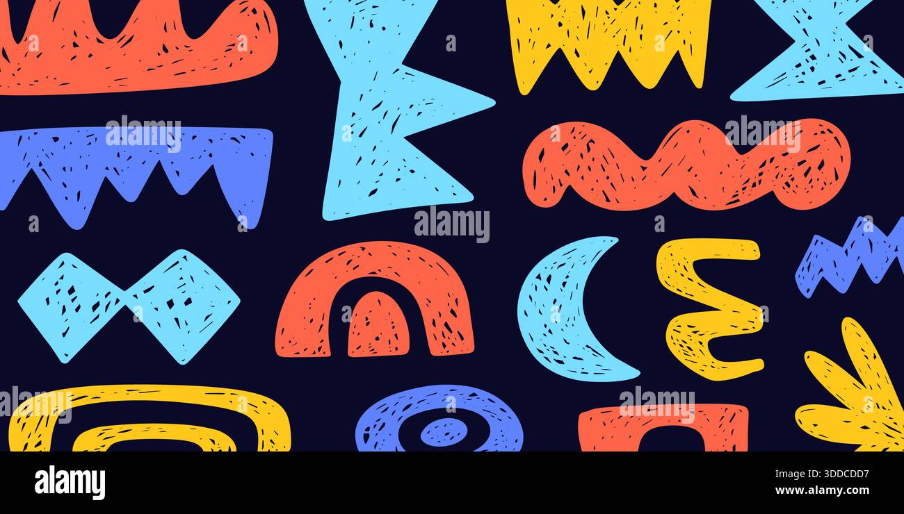 Trendiges Scribble Doodle Formen Collage Hintergrund Stock Vektor