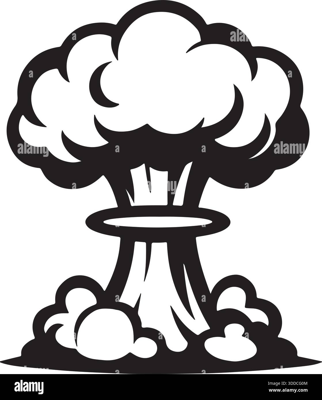 Pilzwolkenexplosion Schwarz-weiß-Vektor-Illustration Stock Vektor