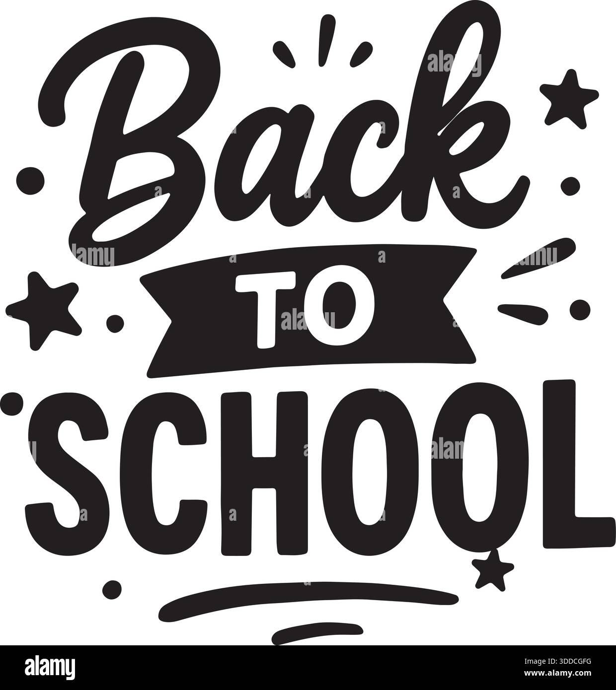 Back to School Typografie Grafikdesign mit Farbband und dekorativen Elementen Stock Vektor