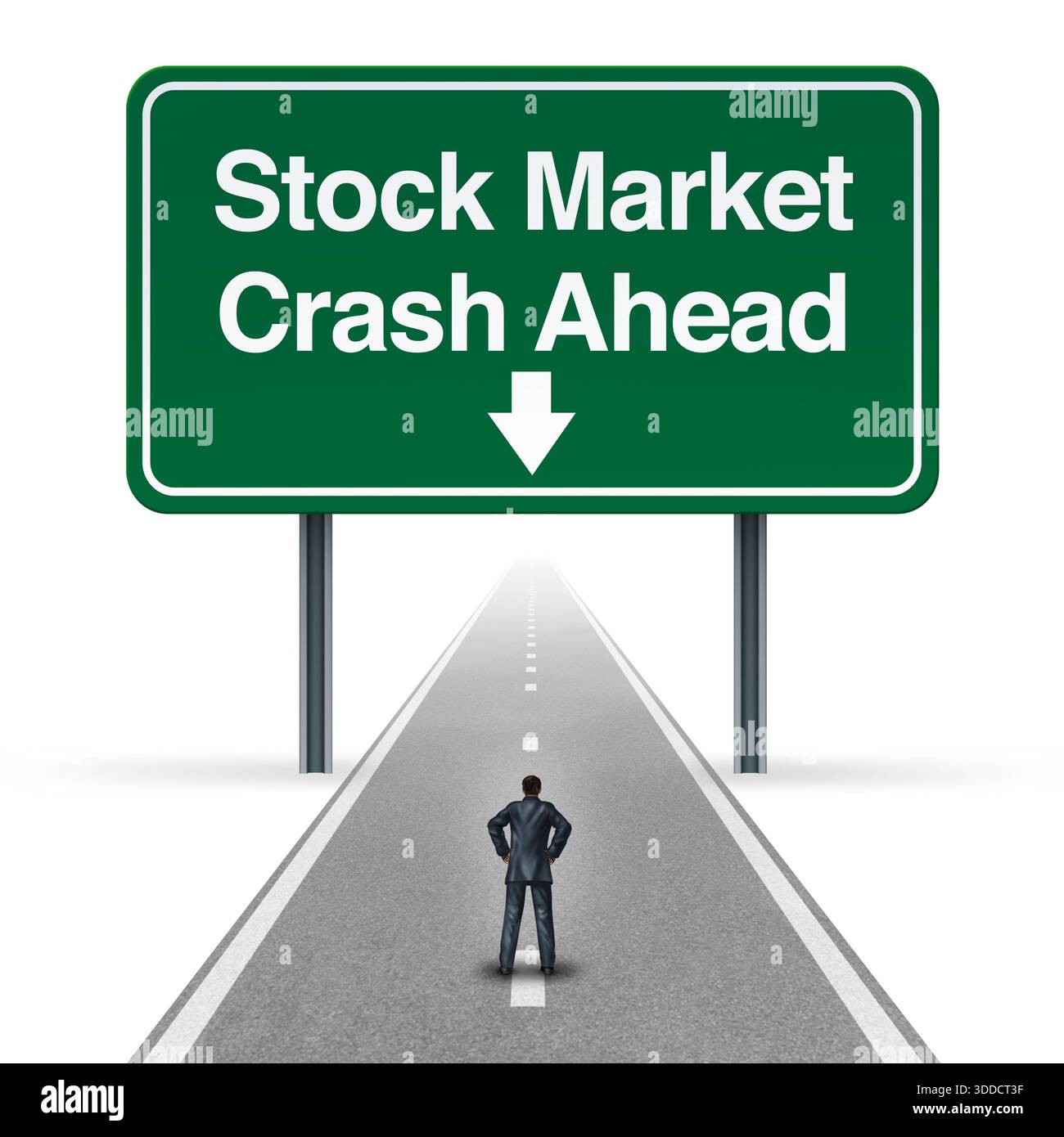 Börsenkrach und wirtschaftliche Rezession oder Finanzzusammenbruch und Depression verstehen sich als überbewertete Aktien in einem Panikverkauf mit hohem Aktienkurs Stockfoto