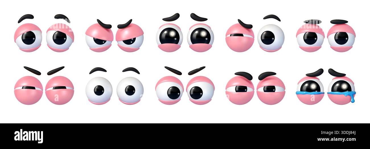 Cartoon 3D Augen, Googly-Charakter-Augäpfel Set Stock Vektor