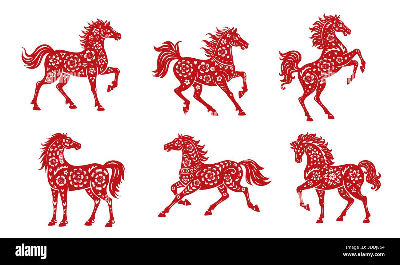Rote Pferdetiere, asiatisch-chinesisches Mondneujahr Stock Vektor