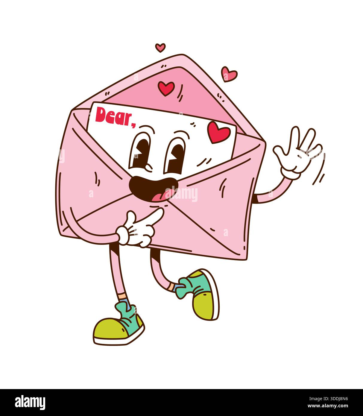 Rosafarbener Retro-Cartoon-Umschlag zum valentinstag Stock Vektor