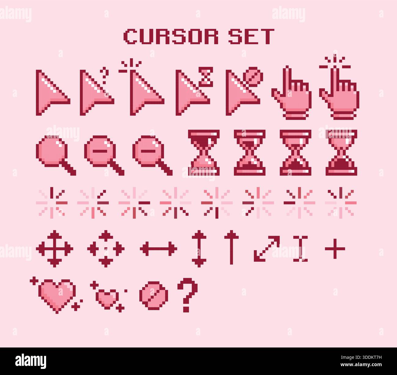 Pink Snow Pixel Cursor gesetzt Stock Vektor