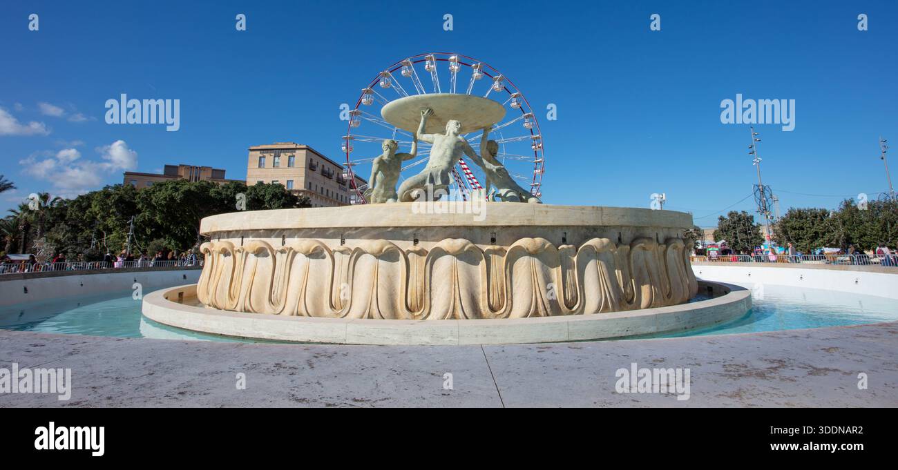 Der Tritonbrunnen in Valletta Malta Stockfoto